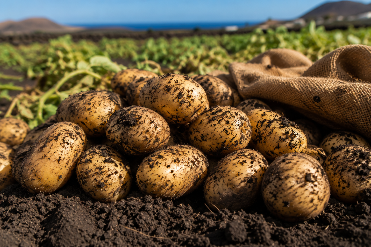 Papas frescas cosechadas del suelo volcánico fértil de Lanzarote.